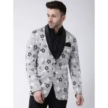 grey self design tuxedo blazer